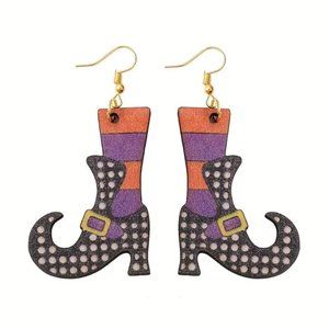 **HOST PICK** Halloween Witch's Boots  Earrings Wood Gold Dangle